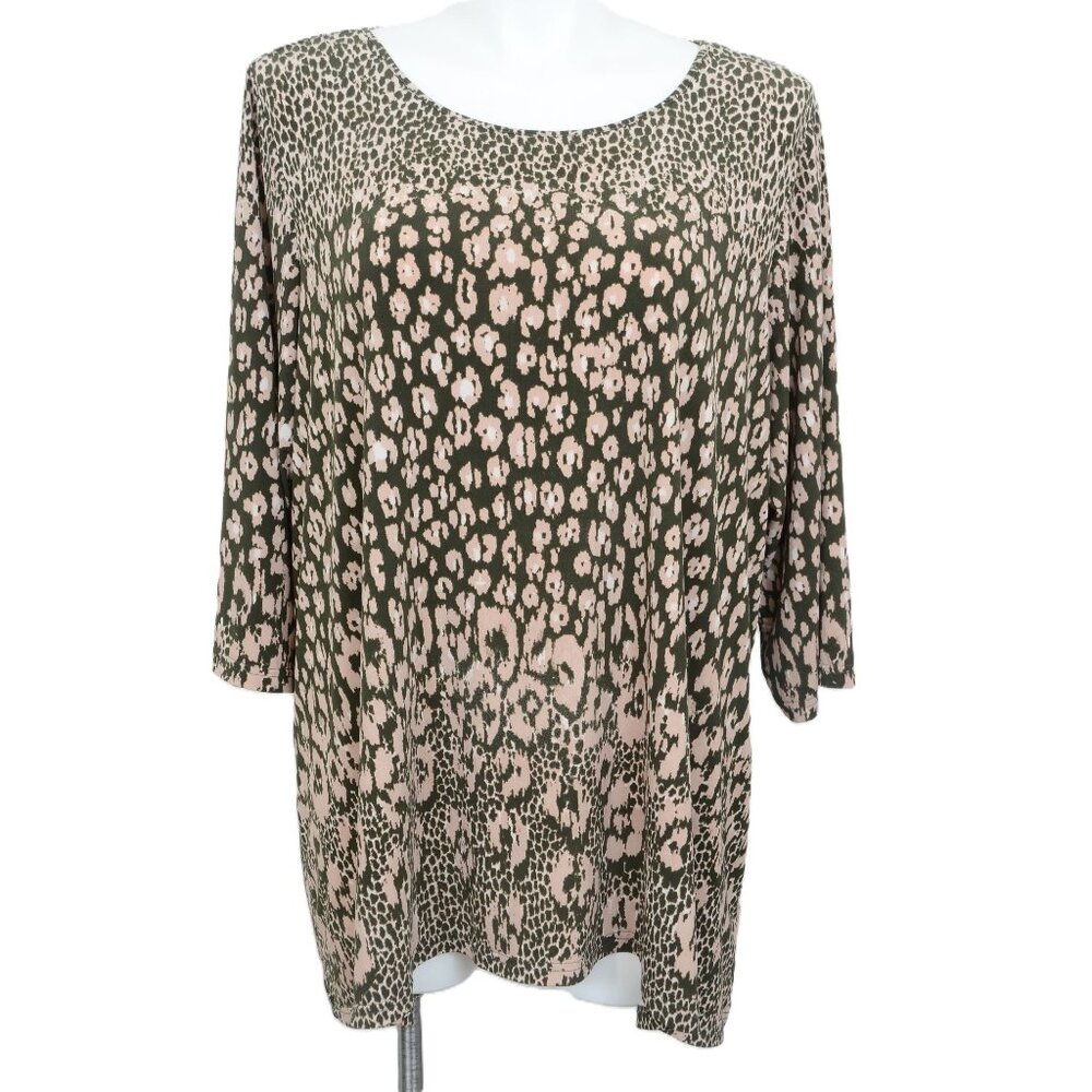 Belle by Kim Gravel PLUS 3X Hi-Low‎ Animal Print Knit Top Tunic Blouse Safari